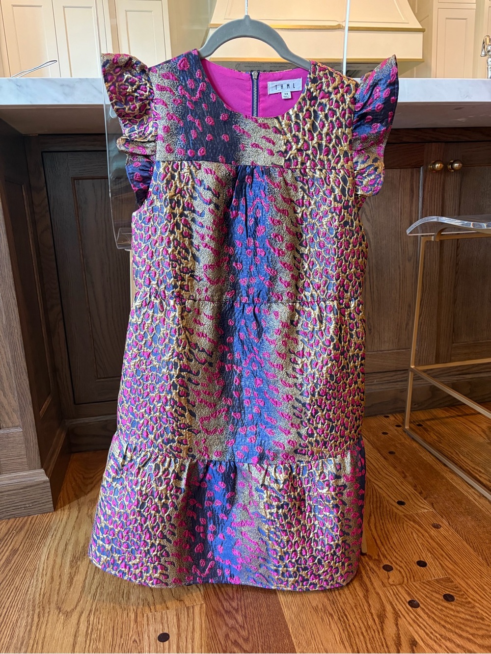 THML Pink and Gold Metallic Animal-Print Dress